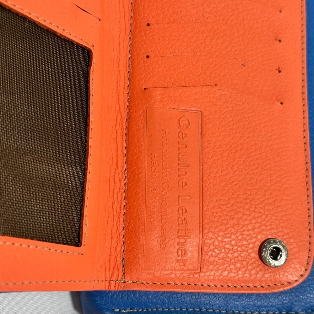CIERVO Handmade Leather Zip Around Wallet Royal Blue - Picture 6 of 12